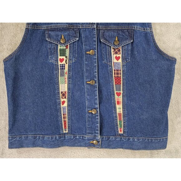 Cassee's Jean Vest Womens XXL Blue Denim Western Heart Patchwork Y2K Vintage - Picture 7 of 8